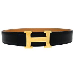 Hermes Black Box Calf Constance Reversible Belt #65 Small Good □B 08 165563